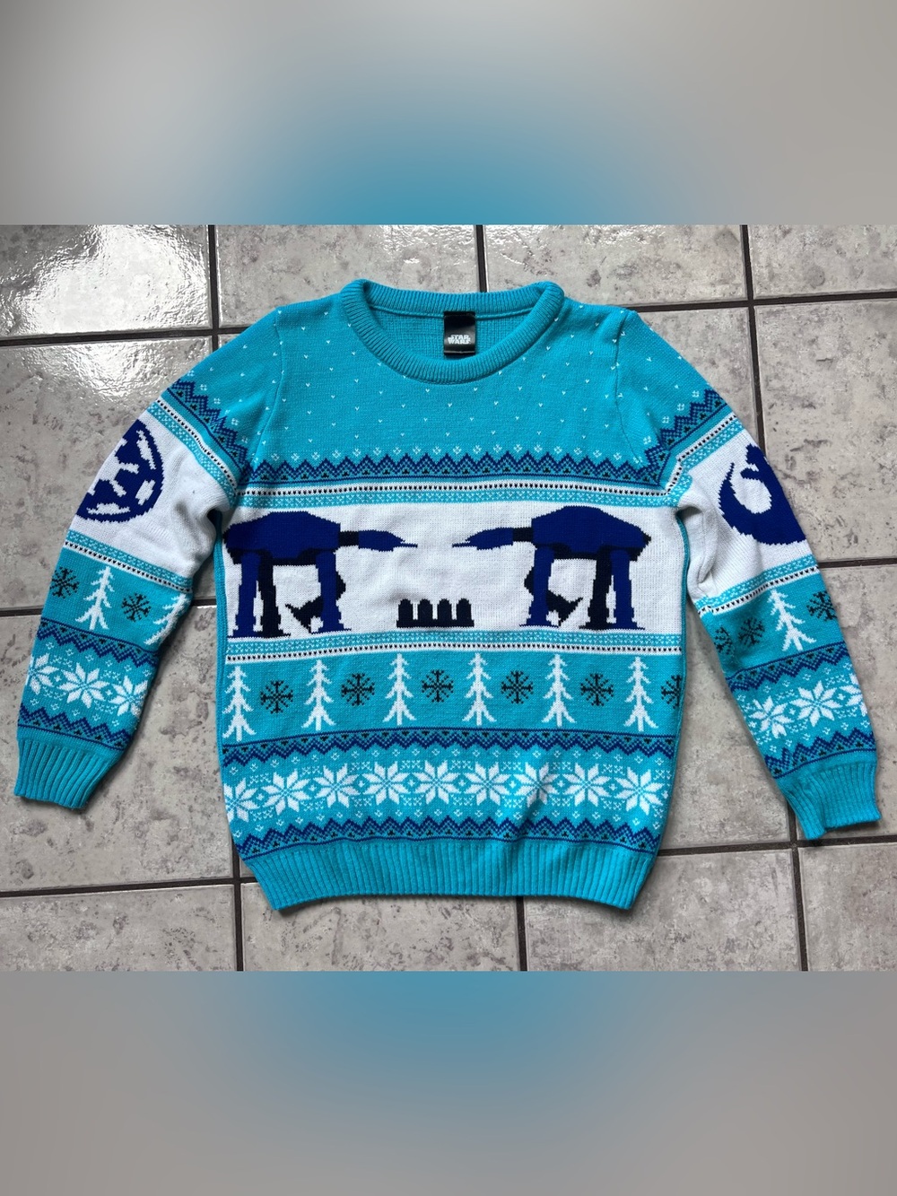 Star Wars Men's Turquoise Holiday Knit AT-AT Sweater
